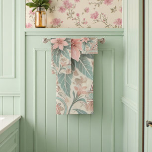 Spring Summer Pastel Indonesian Batik Floral Bath Towel Set