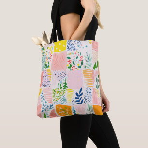 Spring Summer Pastel Preppy Patchwork Tote Bag