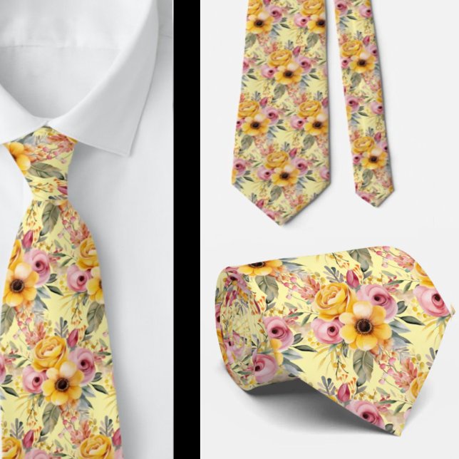 Spring Summer Pink and Yellow Floral Neck Tie (Creator Uploaded)