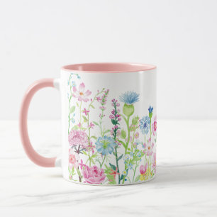 Spring summer pink blue flower meadow mug