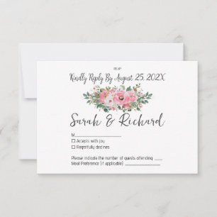 Spring Summer Pink Floral Watercolor Wedding RSVP Card