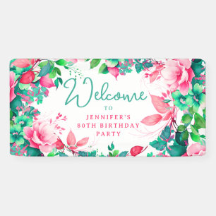 Spring Summer Watercolor Floral 80th Birthday  Banner