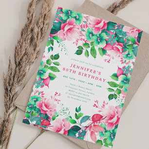 Spring Summer Watercolor Floral 80th Birthday  Invitation
