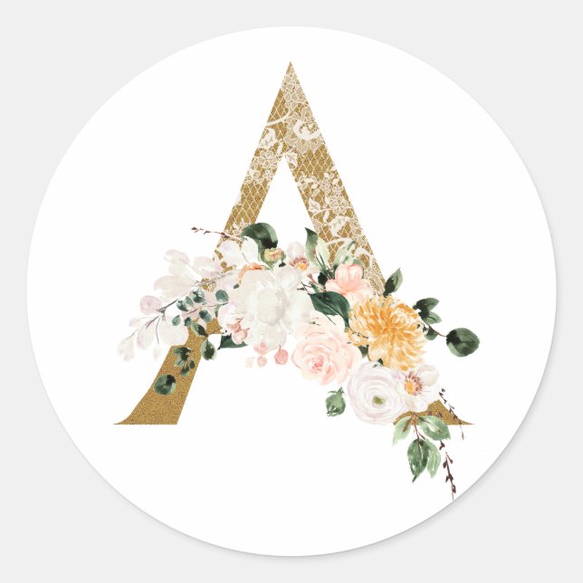 Spring summer wedding MONOGRAM A Classic Round Sticker (Front)