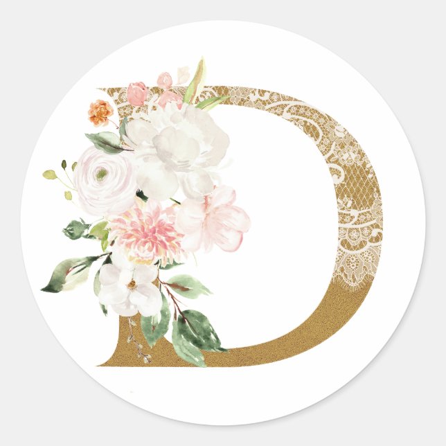 Spring summer wedding MONOGRAM D Classic Round Sticker (Front)