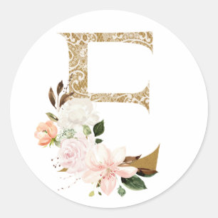 Spring summer wedding MONOGRAM  E Classic Round Sticker