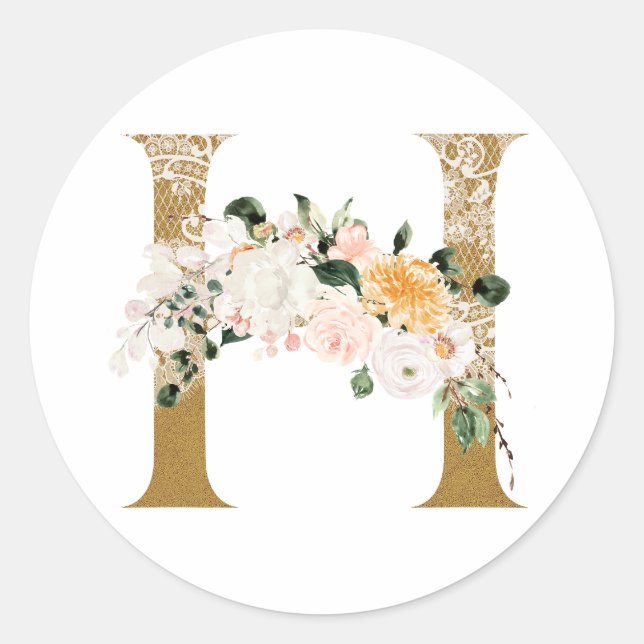 Spring summer wedding MONOGRAM H Classic Round Sticker (Front)
