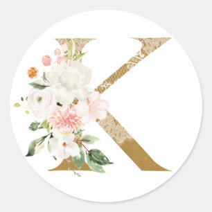 Spring summer wedding MONOGRAM K Classic Round Sticker