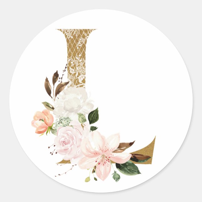 Spring summer wedding MONOGRAM L Classic Round Sticker (Front)