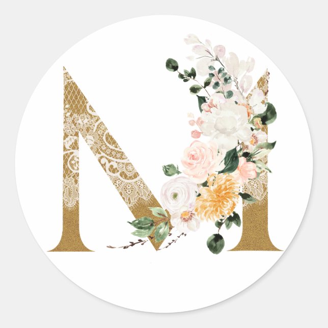 Spring summer wedding MONOGRAM M Classic Round Sticker (Front)