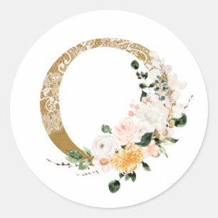 Spring summer wedding MONOGRAM O Classic Round Sticker