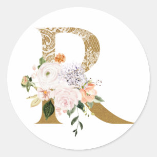 Spring summer wedding MONOGRAM R Classic Round Sticker