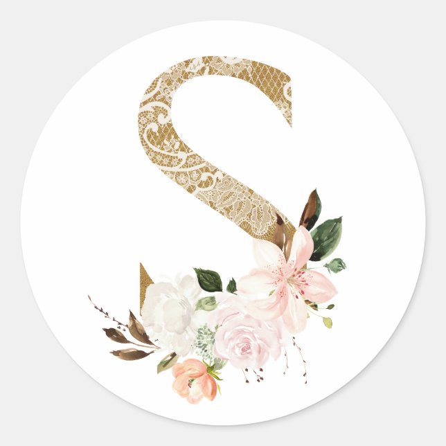 Spring summer wedding MONOGRAM S Classic Round Sticker (Front)