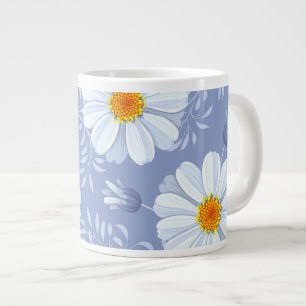 Spring Summer White Flower Blue Pattern Large Coffee Mug