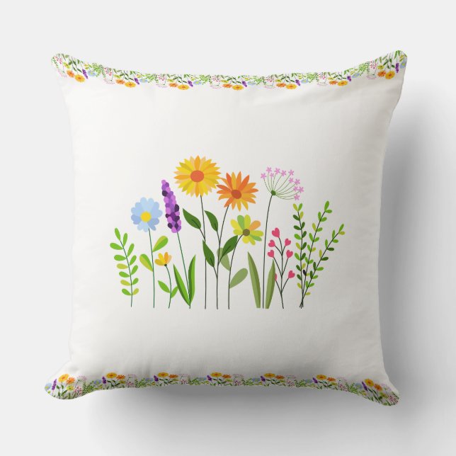 Spring Summer Wild flowers Cushion (Front)