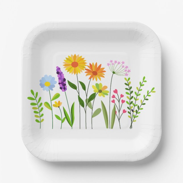 Spring Summer Wild flowers Paper Plate (Front)