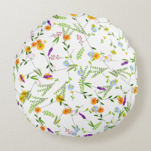 Spring Summer Wild flowers Round Cushion