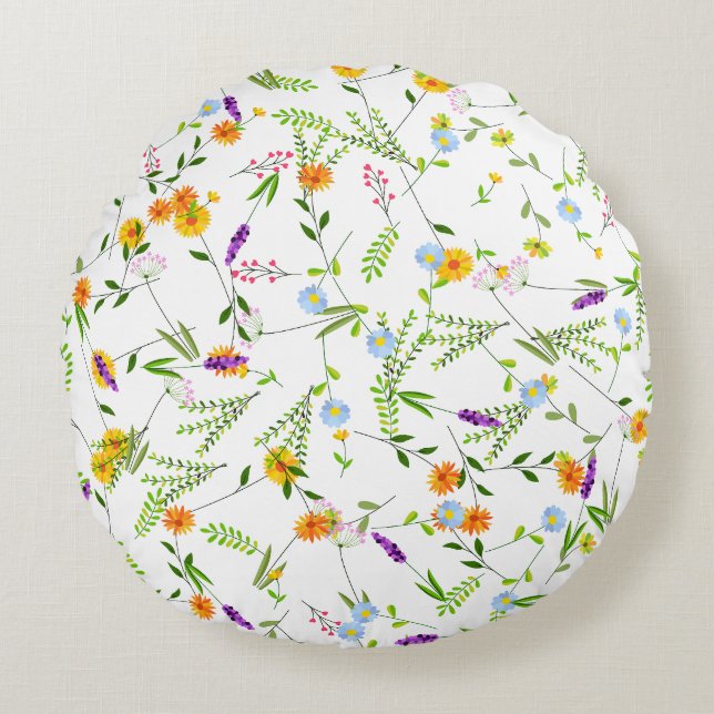 Spring Summer Wild flowers Round Cushion (Front)
