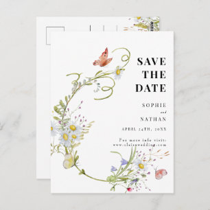 Spring Summer Wildflower Beige Boho Save the Date Postcard
