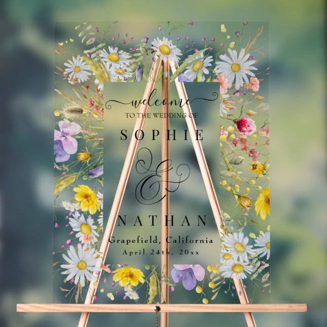 Spring Summer Wildflower Beige Boho Welcome Acrylic Sign (Neutral)