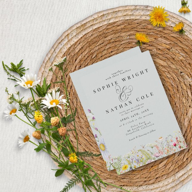 Spring Summer Wildflower Blush Blue Boho Wedding Invitation (Creator Uploaded)