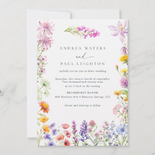 Spring Summer Wildflower Colourful Floral Weddin Invitation