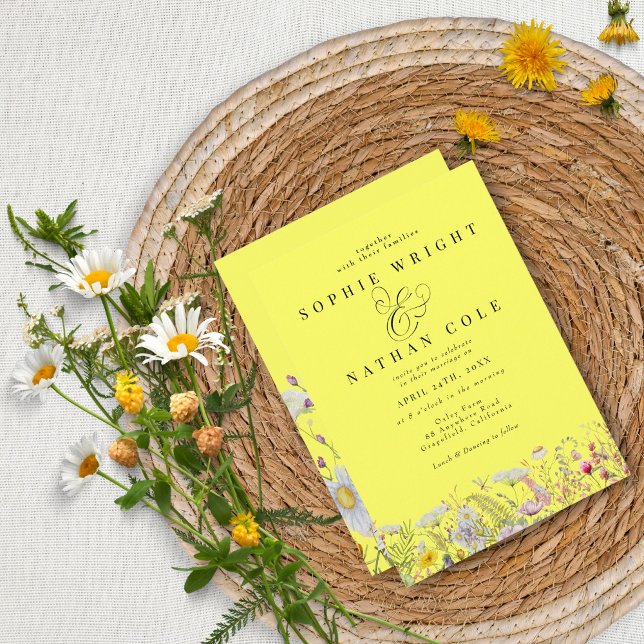 Spring Summer Wildflower Lemon Yellow Boho Wedding Invitation (Creator Uploaded)