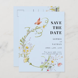 Spring Summer Wildflower Light Blue Save the Date Postcard
