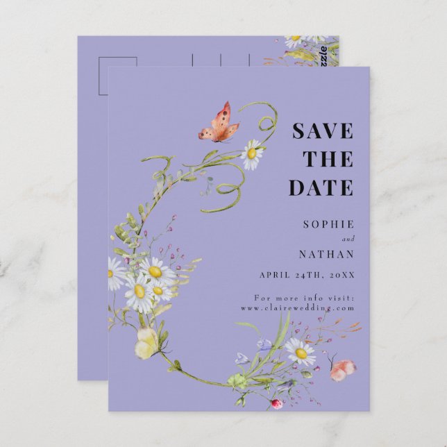 Spring Summer Wildflower Periwinkle Save the Date Postcard (Front/Back)