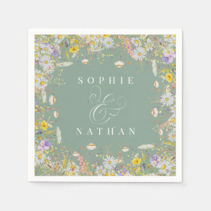 Spring Summer Wildflower Sage Green Boho Napkins