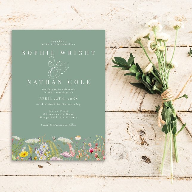 Spring Summer Wildflower Sage Green Boho Wedding Invitation (Creator Uploaded)