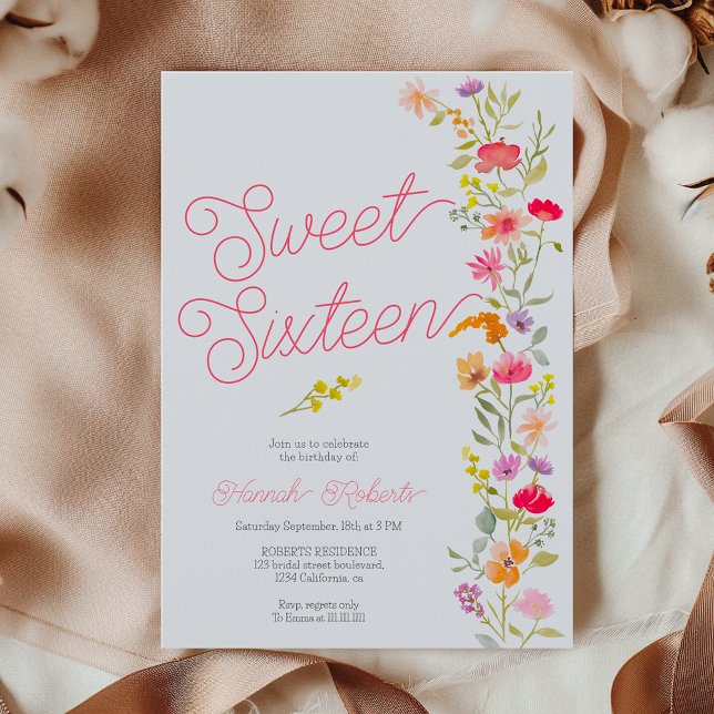 Spring summer wildflowers floral Sweet 16 Invitation (Spring summer wildflowers floral Sweet 16 Invitation)