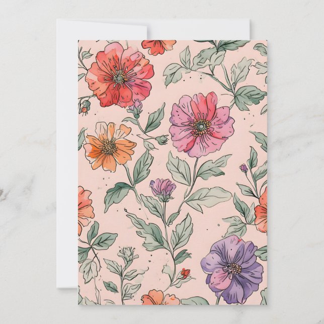 Spring summer wildflowers floral Sweet 16 pink Inv Invitation (Back)