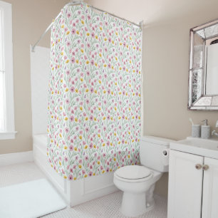 Spring Summer Yellow Pink Purple Floral Watercolor Shower Curtain