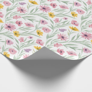 Spring Summer Yellow Pink Purple Floral Watercolor Wrapping Paper