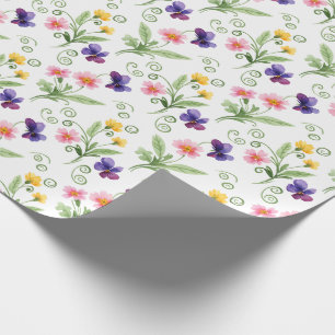 Spring Summer Yellow Pink Purple Flower Watercolor Wrapping Paper