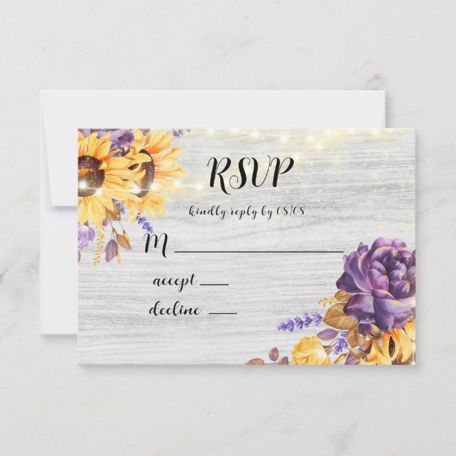 Spring Sunflower and Purple Peony RSVP Cards (Front)