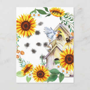 Spring Sunflower Birdhouse Vintage Art Postcard