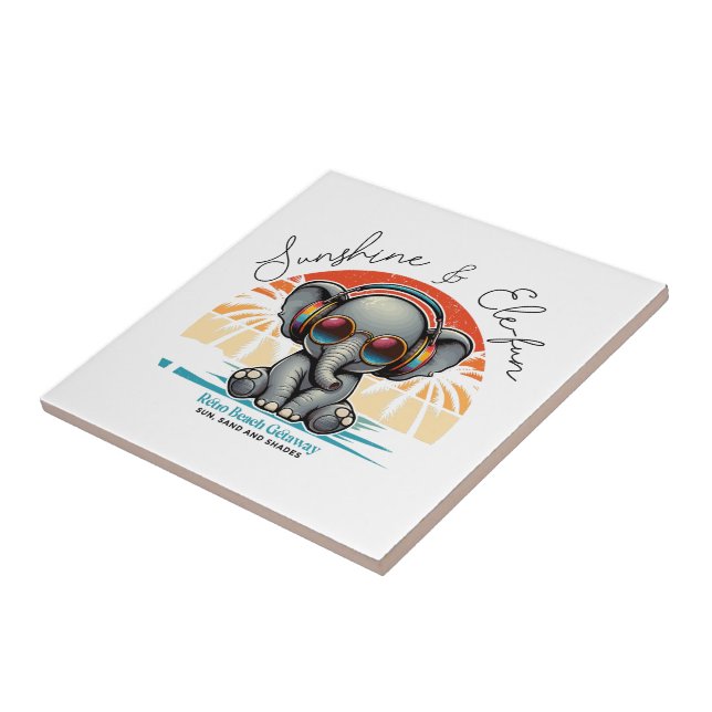 Spring Sunshine and Ele-fun Retro Beach Getaway Ceramic Tile (Side)