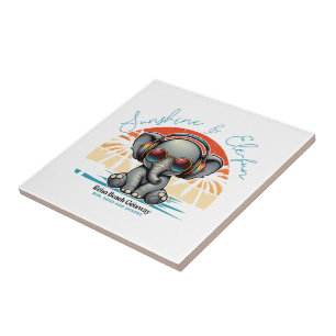 Spring Sunshine and Ele-fun Retro Beach Getaway Ceramic Tile