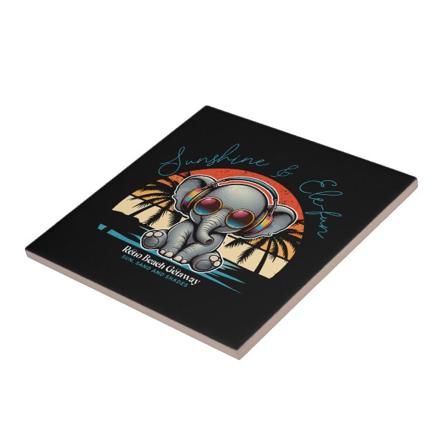 Spring Sunshine and Ele-fun Retro Beach Getaway Ceramic Tile (Side)