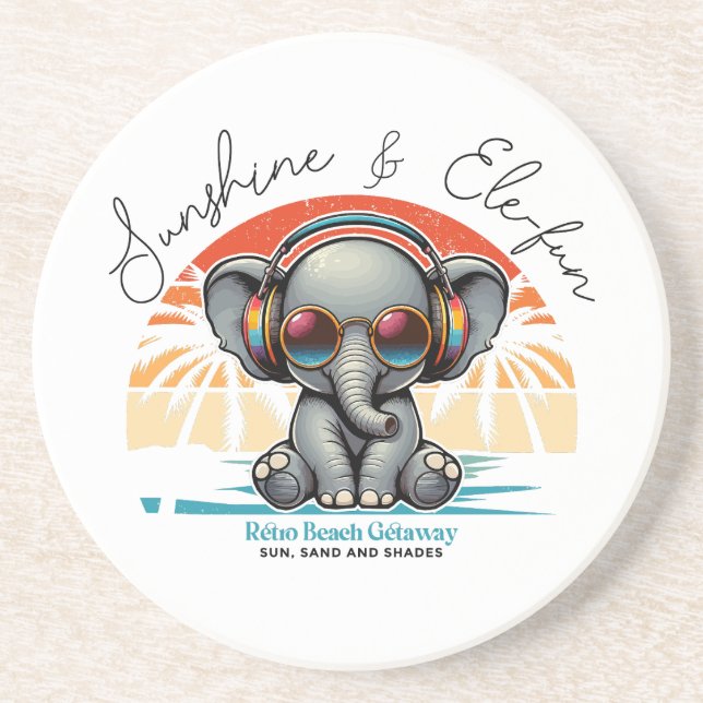 Spring Sunshine and Ele-fun Retro Beach Getaway Coaster (Front)