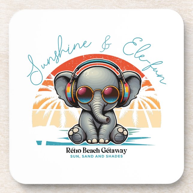 Spring Sunshine and Ele-fun Retro Beach Getaway Coaster (Front)