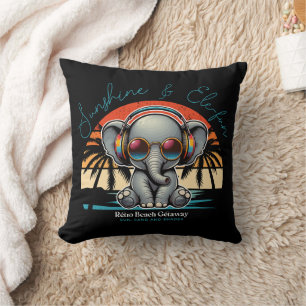 Spring Sunshine and Ele-fun Retro Beach Getaway Cushion