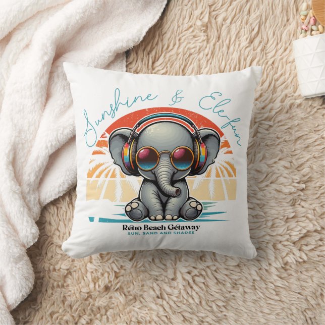 Spring Sunshine and Ele-fun Retro Beach Getaway Cushion (Blanket)