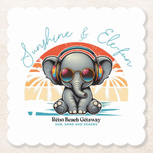 Spring Sunshine and Ele-fun Retro Beach Getaway Paper Coaster