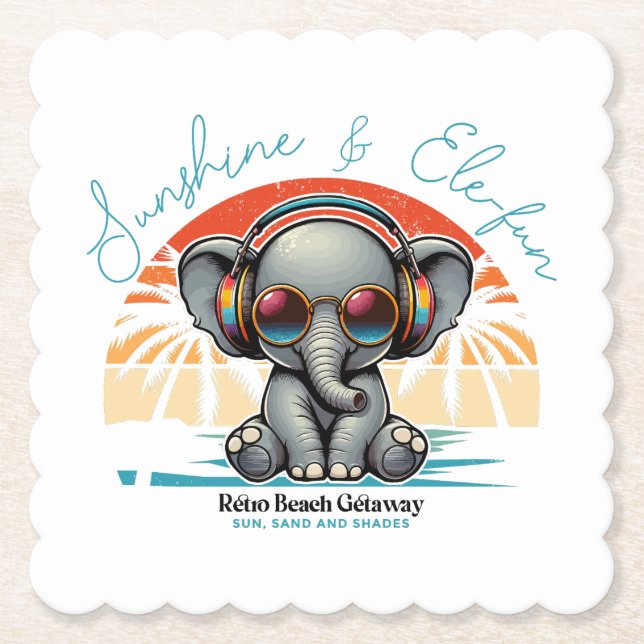 Spring Sunshine and Ele-fun Retro Beach Getaway Paper Coaster (Front)