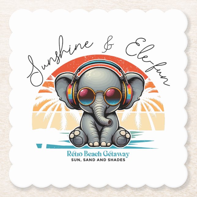 Spring Sunshine and Ele-fun Retro Beach Getaway Paper Coaster (Front)