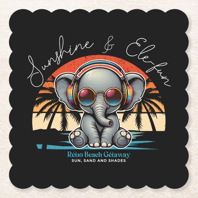 Spring Sunshine and Ele-fun Retro Beach Getaway Paper Coaster (Front)