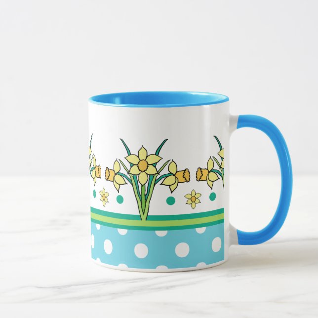 Spring Sunshine Daffodil Border, Polka Dots Mug (Right)
